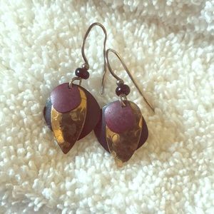 Black, gold and maroon earrings